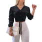 👚 LIMITED-TIME 50% OFF! 💥 Women's Elegant V-Neck Tie-Waist Top – Adjustable Waist, Long Sleeves, Soft Fabric ✨