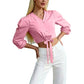 👚 LIMITED-TIME 50% OFF! 💥 Women's Elegant V-Neck Tie-Waist Top – Adjustable Waist, Long Sleeves, Soft Fabric ✨