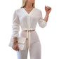 👚 LIMITED-TIME 50% OFF! 💥 Women's Elegant V-Neck Tie-Waist Top – Adjustable Waist, Long Sleeves, Soft Fabric ✨