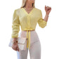 👚 LIMITED-TIME 50% OFF! 💥 Women's Elegant V-Neck Tie-Waist Top – Adjustable Waist, Long Sleeves, Soft Fabric ✨