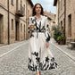 🌸 LIMITED-TIME 50% OFF! 💥 Women's Elegant Floral Printed Maxi Dress – V-Neck Tie, Cinched Waist, Ruffled Sleeves ✨
