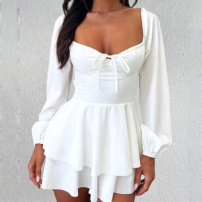 👗 LIMITED-TIME 50% OFF! 💥 Women's Sweetheart Neckline Skort Dress – Built-in Shorts, Open Back, Tiered Ruffle ✨