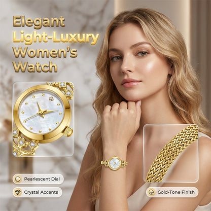 ⌚ LIMITED-TIME 50% OFF! 💥 Elegant Women's Bracelet Watch – Gold Tone, Pearlescent Dial, Braided Mesh Strap ✨