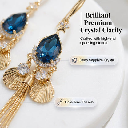 💎 LIMITED-TIME 50% OFF! 💥 Elegant Vintage Rhinestone Drop Earrings – Chandelier Design, Blue Crystal, Tassel Details ✨