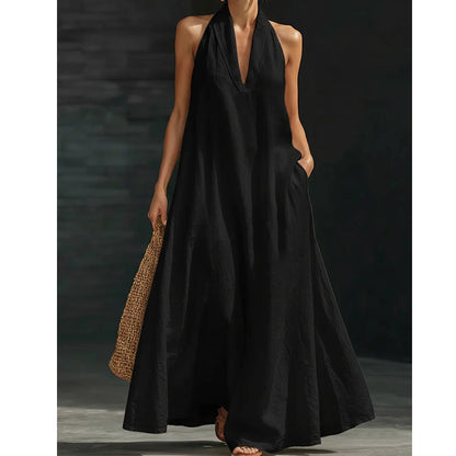 👗 LIMITED-TIME 50% OFF! 💥 Elegant Summer Casual Halter Maxi Dress – Deep V-Neck, A-Line, Hidden Pockets ✨