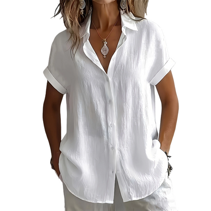 👔 LIMITED-TIME 50% OFF! 💥 Women's Summer Casual Short Sleeve Shirt – Button-Down, Roll-Up Sleeves, Breathable ✨
