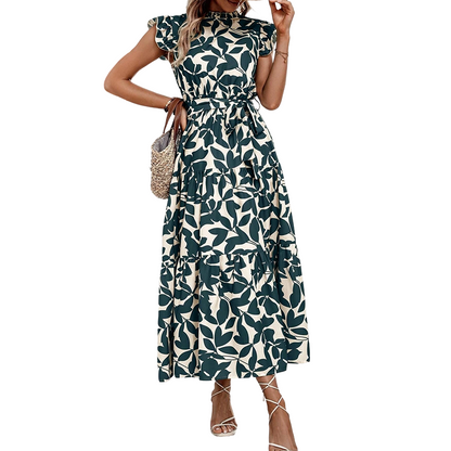 🌸 LIMITED-TIME 50% OFF! 💥 Women's Summer Ruffled Flutter Sleeve Tie Waist Floral Midi Dress – Tiered, Breathable, Elegant ✨
