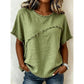 👚 LIMITED-TIME 50% OFF! 💥 Women's Summer Top with Raw Edge Paneling – Round Neck, Relaxed Fit, Edgy ✨