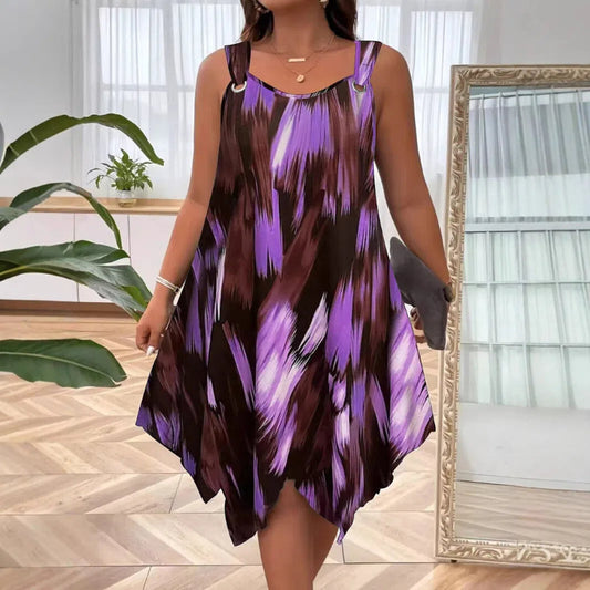 👗 LIMITED-TIME 50% OFF! 💥 Elegant Gradient Print Sleeveless Dress – Asymmetrical Hem, O-Ring Straps, Flow Fit ✨