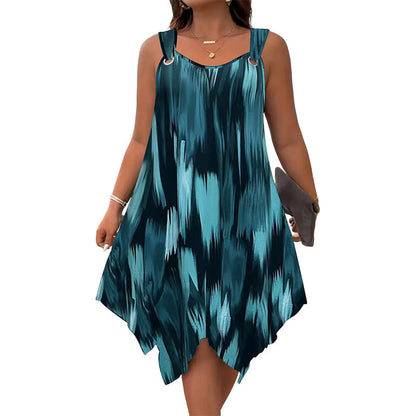 👗 LIMITED-TIME 50% OFF! 💥 Elegant Gradient Print Sleeveless Dress – Asymmetrical Hem, O-Ring Straps, Flow Fit ✨