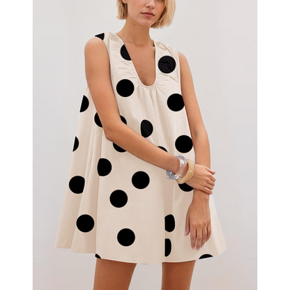 👗 LIMITED-TIME 50% OFF! 💥 Women's Sleeveless U-Neck Polka Dot Mini Dress – Pockets, A-Line, Breathable ✨