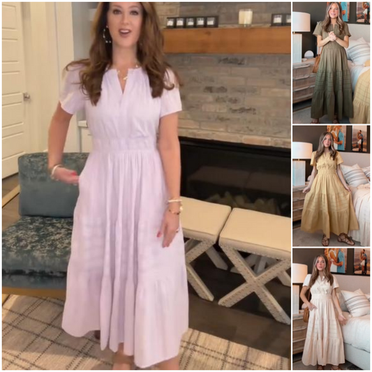👗 LIMITED-TIME 50% OFF! 💥 Women's Casual Summer Short-Sleeve V-Neck Long Dress – Flowy, Textured, Versatile ✨