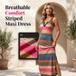 👗 LIMITED-TIME 50% OFF! 💥 Women's Breathable Comfort Striped Maxi Dress – V-Neck, Multi-Color, Side Slit ✨