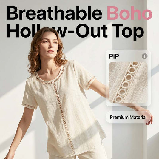 👕 LIMITED-TIME 50% OFF! 💥 Women's Casual Bohemian Hollow-Out Top – Lace Trim, Relaxed Fit, Breathable ✨