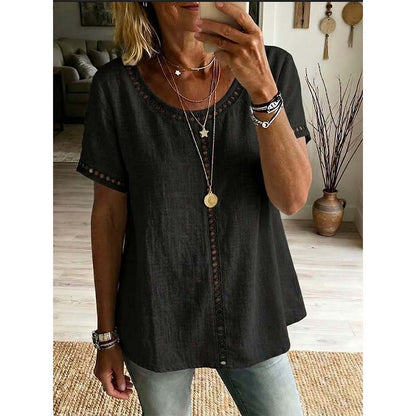 👕 LIMITED-TIME 50% OFF! 💥 Women's Casual Bohemian Hollow-Out Top – Lace Trim, Relaxed Fit, Breathable ✨