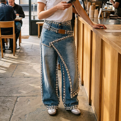 Women's Rhinestone Wide Leg Jeans