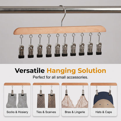 🎉 2026 Sale — Over 37,000 Sold! 👔 Multi-Clip Wooden Hanger – 10 Sturdy Clips for Ties, Belts & Scarves 🧦