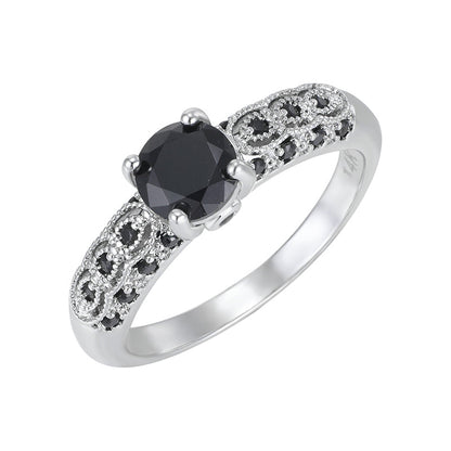 💍 LIMITED-TIME 50% OFF! 💥 Women's Vintage Black Zircon Ring – Solitaire, Filigree Band, Copper Base ✨