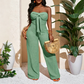 👗 LIMITED-TIME 50% OFF! 💥 Women's Strapless High-Waisted Wide-Leg Jumpsuit – Bustier Top, Bow Detail, Textured ✨