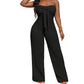 👗 LIMITED-TIME 50% OFF! 💥 Women's Strapless High-Waisted Wide-Leg Jumpsuit – Bustier Top, Bow Detail, Textured ✨