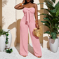 👗 LIMITED-TIME 50% OFF! 💥 Women's Strapless High-Waisted Wide-Leg Jumpsuit – Bustier Top, Bow Detail, Textured ✨
