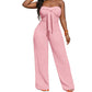 👗 LIMITED-TIME 50% OFF! 💥 Women's Strapless High-Waisted Wide-Leg Jumpsuit – Bustier Top, Bow Detail, Textured ✨