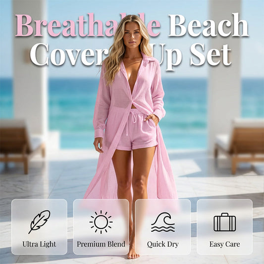 👗 LIMITED-TIME 50% OFF! 💥 Chic Sheer Long Shirt Set – Sheer Cardigan, High-Waist Shorts, Vacation Essential ✨
