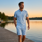 👕 LIMITED-TIME 50% OFF! ✨ Men's Casual Short-Sleeve Shorts Set – Breathable Cotton Blend, Classic Collar, Striped Accents 🌊
