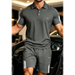 👕 LIMITED-TIME 50% OFF! ✨ Men's Casual Short-Sleeve Shorts Set – Breathable Cotton Blend, Classic Collar, Striped Accents 🌊