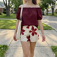 👗 LIMITED-TIME 50% OFF! 🌸 Women's Off Shoulder Top & Floral Shorts Set – Textured Fabric, Elastic Waist, Versatile ✨