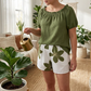 👗 LIMITED-TIME 50% OFF! 🌸 Women's Off Shoulder Top & Floral Shorts Set – Textured Fabric, Elastic Waist, Versatile ✨