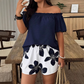 👗 LIMITED-TIME 50% OFF! 🌸 Women's Off Shoulder Top & Floral Shorts Set – Textured Fabric, Elastic Waist, Versatile ✨