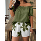 👗 LIMITED-TIME 50% OFF! 🌸 Women's Off Shoulder Top & Floral Shorts Set – Textured Fabric, Elastic Waist, Versatile ✨