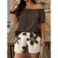 👗 LIMITED-TIME 50% OFF! 🌸 Women's Off Shoulder Top & Floral Shorts Set – Textured Fabric, Elastic Waist, Versatile ✨