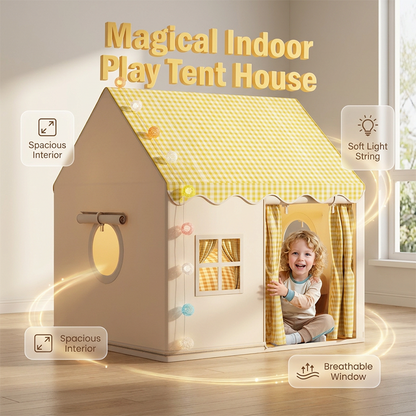 🏰 LIMITED-TIME 50% OFF! ✨ Dream Play Tent for Kids – Fairy Lights, Roomy Interior, Gingham Style 🌟