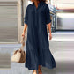 👗 LIMITED-TIME 50% OFF! ✨ Women's Vintage Lapel Neck Long Dress – Asymmetrical Hem, Soft Fabric, Timeless Style 🌸
