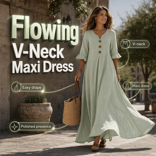 👗 LIMITED-TIME 50% OFF! ✨ Women's V-Neck Loose Maxi Dress – Flowing Silhouette, Soft Drape, Day to Dinner 🌙
