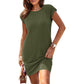 👗 LIMITED-TIME 50% OFF! ✨ Women's Crew Neck Solid Color Dress – Cotton Blend, Cap Sleeves, Relaxed Fit 🌸