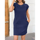 👗 LIMITED-TIME 50% OFF! ✨ Women's Crew Neck Solid Color Dress – Cotton Blend, Cap Sleeves, Relaxed Fit 🌸