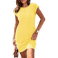 👗 LIMITED-TIME 50% OFF! ✨ Women's Crew Neck Solid Color Dress – Cotton Blend, Cap Sleeves, Relaxed Fit 🌸