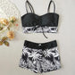 👙 LIMITED-TIME 50% OFF! ✨ Women's Printed Two-Piece Swimsuit – High Waist, Boxer Bottoms, Lace-Up Detail 🌊