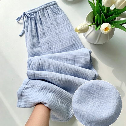 👖 LIMITED-TIME 50% OFF! ✨ Women's Elastic Waist Cotton Loungewear Pants – Crinkled Texture, Wide Leg, Breathable 🌿