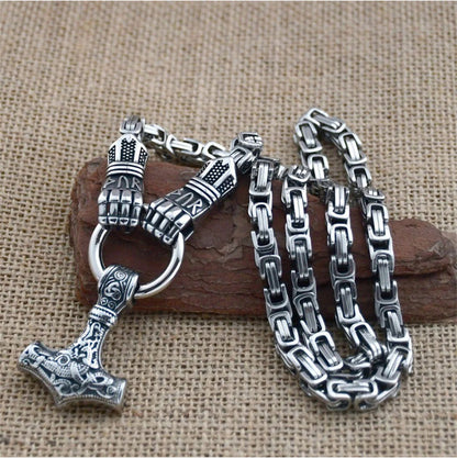 🎉 2026 Sale — Over 51,000 Sold! ⚡ Viking Thor Hammer Pendant Necklace – Stainless Steel Byzantine Chain 🛡️