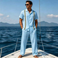 👔 LIMITED-TIME 50% OFF! ✨ Men's Breathable Shirt & Pants 2-Piece Set – Gold Trim, Relaxed Fit, Vacation Ready 🌴
