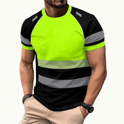 👕 LIMITED-TIME 50% OFF! ✨ Men's Fluorescent Color Block Athletic Shirt – High-Visibility, Reflective, Breathable 🚧