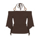 👗 LIMITED-TIME 50% OFF! ✨ Women's Off-the-Shoulder Halter Neck Top – Ring Detail, Ruched Waist, Batwing Sleeves 🌸