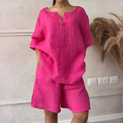 Women's Relaxed-Fit Short Sleeve Top and Shorts Set
