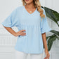 👕 LIMITED-TIME 50% OFF! ✨ Women's V-Neck Short Sleeve Casual Blouse – Ruffle Sleeves, Relaxed Fit, Versatile 🌸