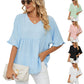👕 LIMITED-TIME 50% OFF! ✨ Women's V-Neck Short Sleeve Casual Blouse – Ruffle Sleeves, Relaxed Fit, Versatile 🌸