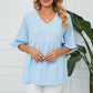 👕 LIMITED-TIME 50% OFF! ✨ Women's V-Neck Short Sleeve Casual Blouse – Ruffle Sleeves, Relaxed Fit, Versatile 🌸